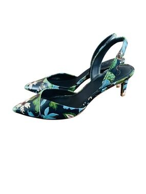 Tory Burch Wisteria Navy Floral Print Nappa Leather Slingback